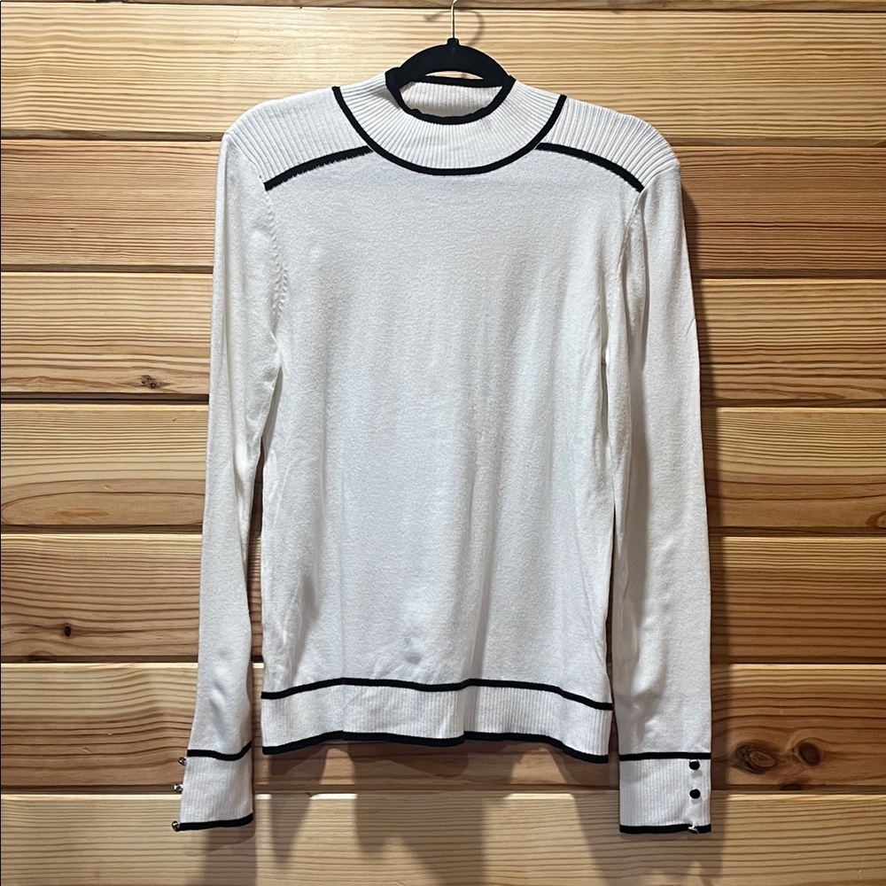 89th & Madison Ivory Sweater with Navy Accents